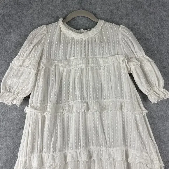 Isabel Marant Etoile Dress Womens 40 Ivory Ruffle Puff Sleeve Swiss Dot Prairie - Picture 2 of 16